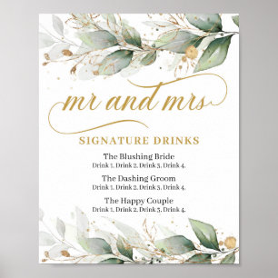 Affiche Signe signature feuille Eucalyptus et or