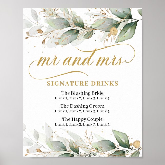 Affiche Signe signature feuille Eucalyptus et or (Devant)