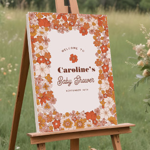 Affiche SIGNE super Baby shower rose orange rétro