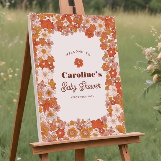 Affiche SIGNE super Baby shower rose orange rétro (Créateur téléchargé)