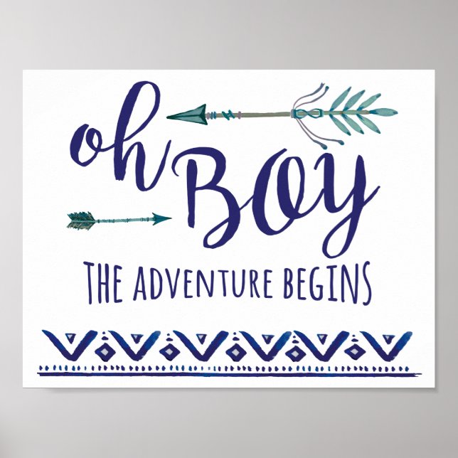 Affiche SIGNE turquoise DE Baby shower Tribal Oh Boy (Devant)