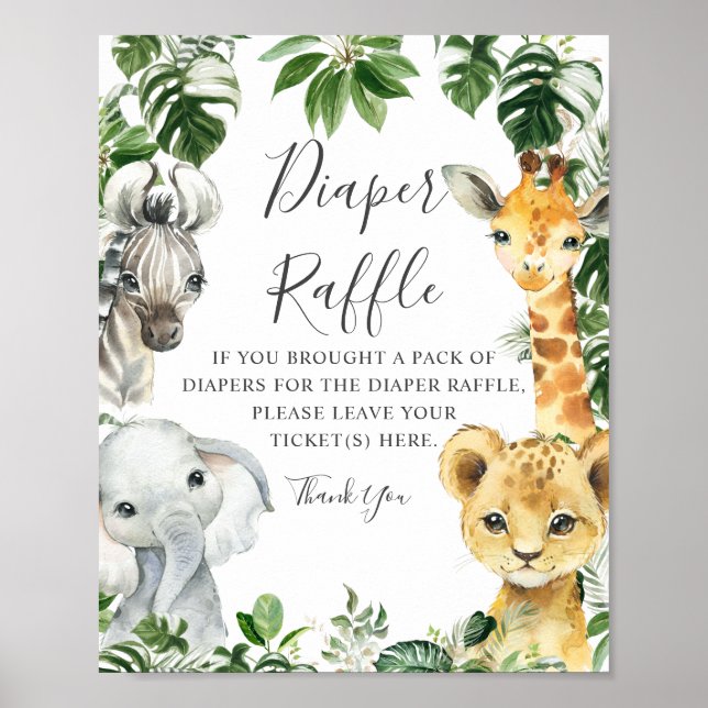 Affiche Signe vert Jungle Safari Animaux Refus de couches (Devant)