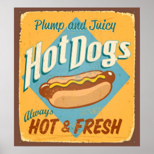 Affiche Signe vintage de bidon - hot-dogs