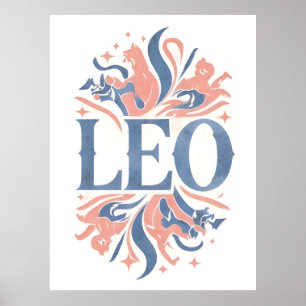 Affiche SIGNE vintage Léo Zodiaque Illustration lunaire