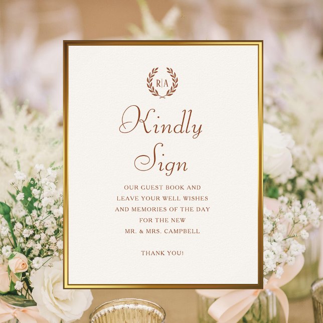 Affiche Signer Kindly Monogram Mariage Livre d'invité Terr (Créateur téléchargé)