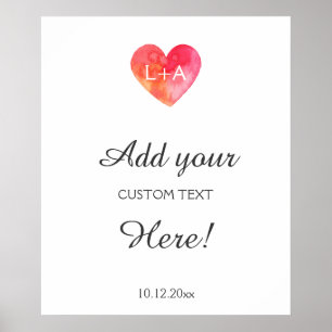 Affiche Signer mariage texte personnalisé, coeur aquarelle