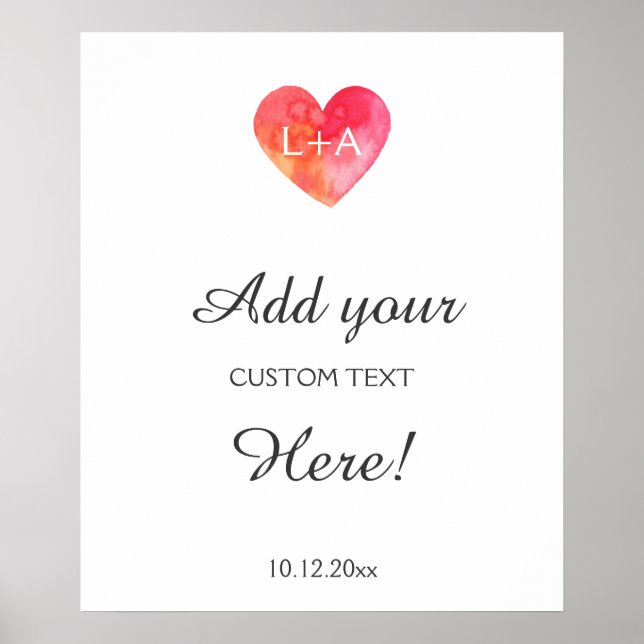 Affiche Signer mariage texte personnalisé, coeur aquarelle (Devant)
