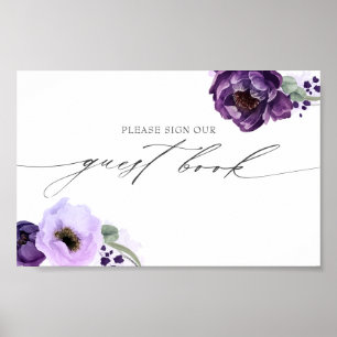 Affiche Signer Notre Livre D'Invité Mariage Floral Violet