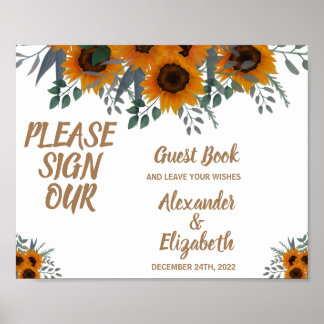 Affiche Signer notre Mariage de livre d'hôtes Sunflowers G
