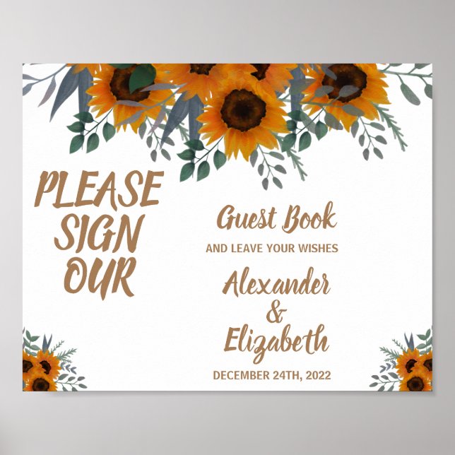 Affiche Signer notre Mariage de livre d'hôtes Sunflowers G (Devant)