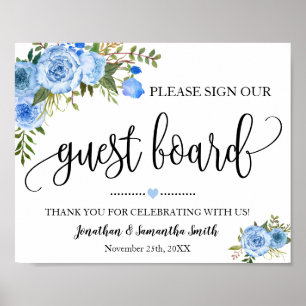 Affiche Signer notre wedding shower de pension bleu floral