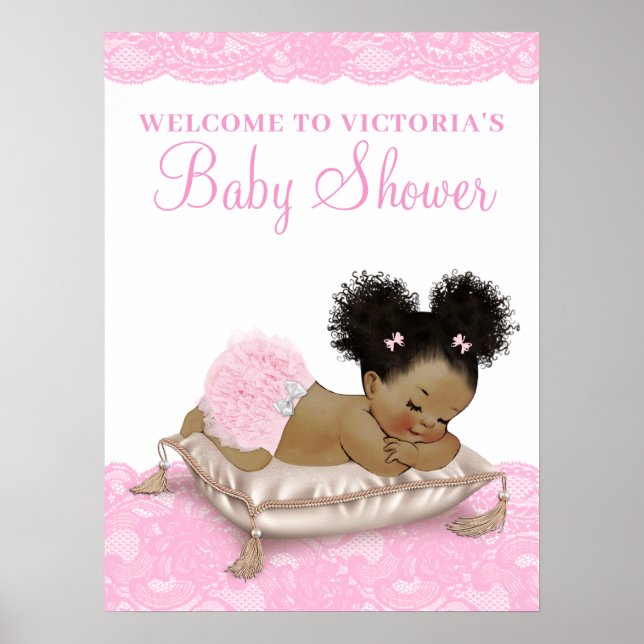 Affiche Signes de Baby shower de filles afro-américaines (Devant)