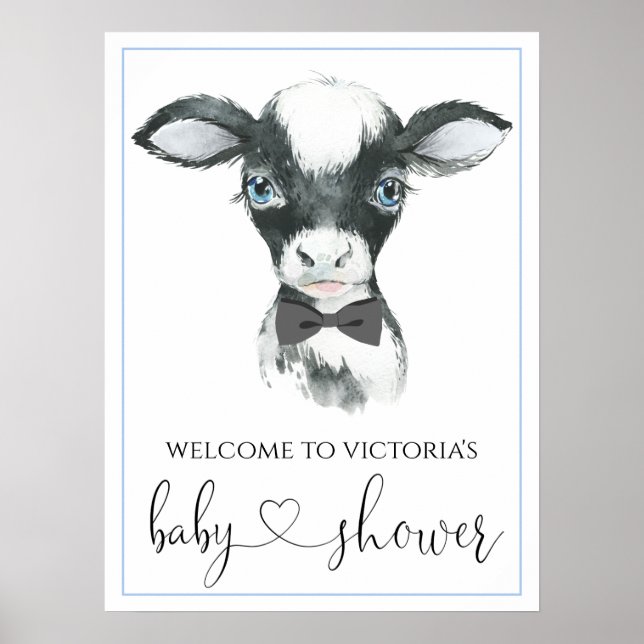 Affiche Signes de Baby shower de la ferme de la vache (Devant)