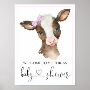 Affiche Signes de Baby shower de vaches de ferme pour fill