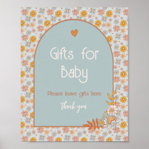 Affiche Signes de Baby shower Floral Boho Retro