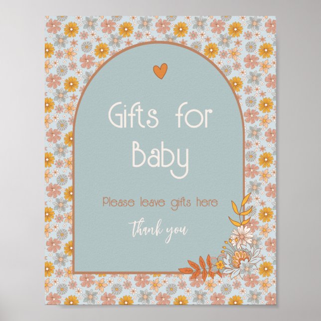 Affiche Signes de Baby shower Floral Boho Retro (Devant)