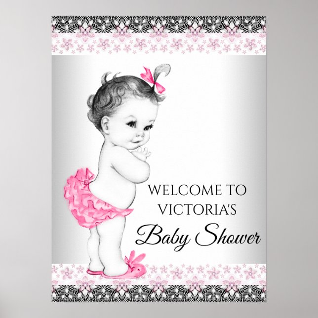 Affiche Signes de Baby shower vintage pour fille (Devant)