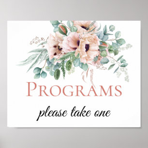 Affiche Signes du programme de mariage floral rose et ivoi
