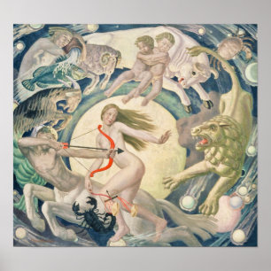 Affiche Signes zodiaques Carte céleste Vintage