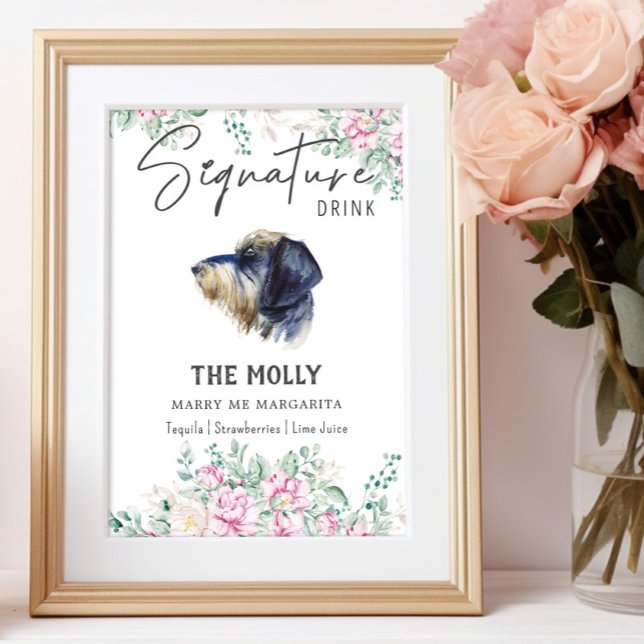 Affiche Signet de boisson Dachshund Mariage à poils durs (Créateur téléchargé)