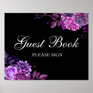 Affiche Signez le livre d'or. Fleurs violettes. Mariage no
