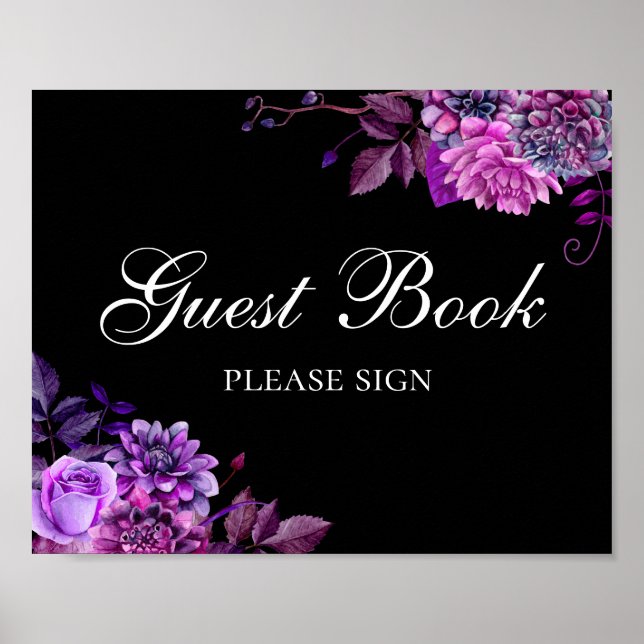 Affiche Signez le livre d'or. Fleurs violettes. Mariage no (Devant)