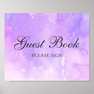 Affiche Signez le livre d'or. Mariage violet. Llac aquarel