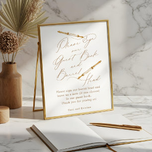 Affiche Signez Notre Livre D'Invité & Stylo D'Aquarelle Tê