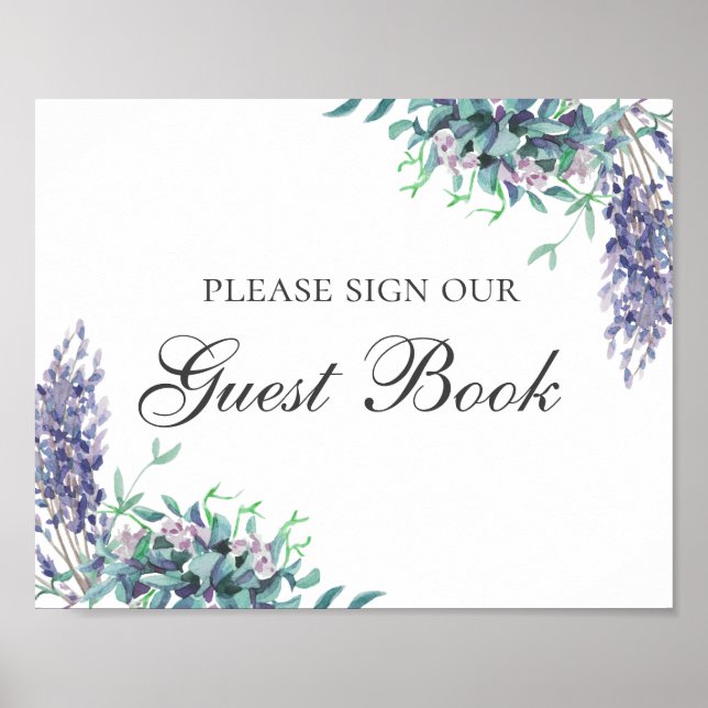 Affiche Signez notre livre d'or. Fleur violette. Mariage f (Devant)