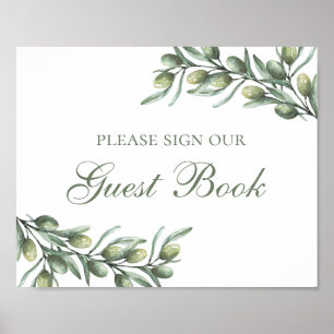 Affiche Signez notre livre d'or. Olives. Mariage italien