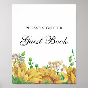Affiche Signez notre livre d'or. Rustic Flowers. Fleurs de
