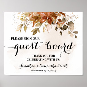Affiche Signez notre panneau d'invité Mariage Automne Plui