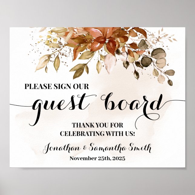 Affiche Signez notre panneau d'invité Mariage Automne Plui (Devant)