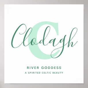 Affiche signification du nom Clodagh nuances de vert texte