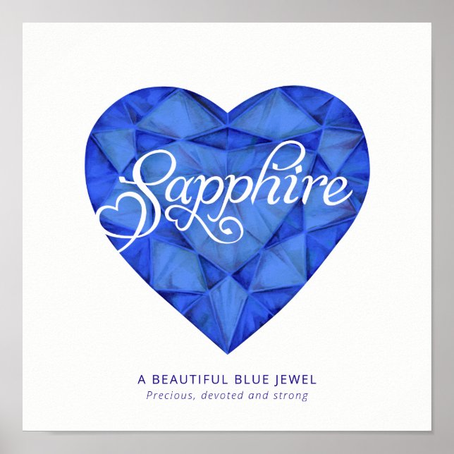 Affiche Signification du nom Saphirre cœur aquarelle bleu  (Devant)