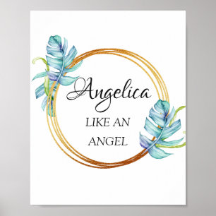 Affiche Signification du prénom Angelica : cadre doré flor