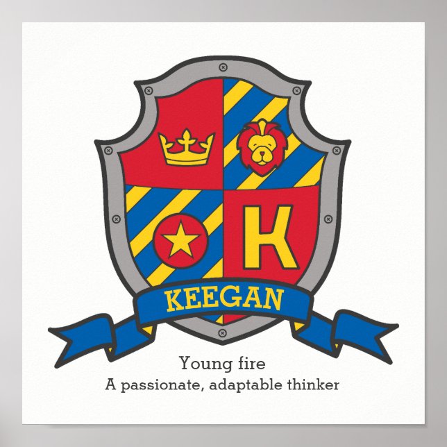 Affiche Signification du prénom Keegan pour garçons lettre (Devant)