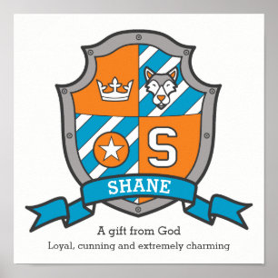 Affiche Signification du prénom Shane lettre S emblème de 