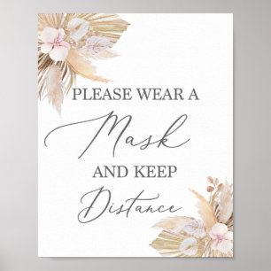 Affiche S'il vous plaît porter un masque pampas signe d'he