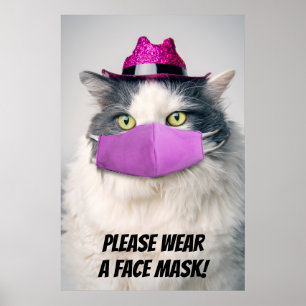 Affiche S'il vous plaît porter un Masque Visage Cute Chat