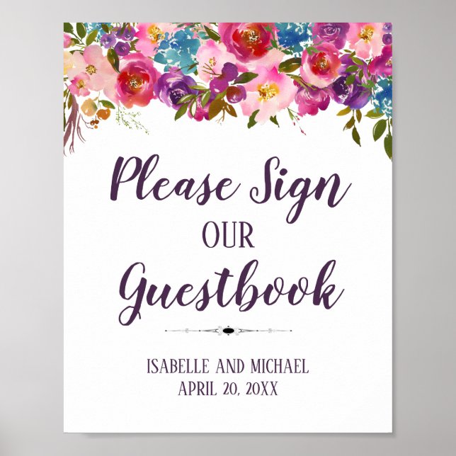 Affiche S'il vous plaît signer notre Mariage Guestbook 8x1 (Devant)