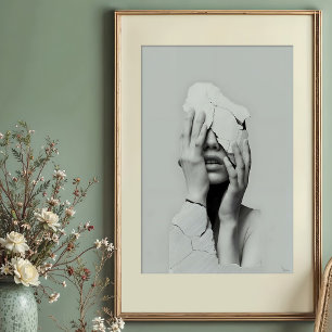 Affiche Silence Fragmenté – Portrait Surréaliste Craquelé