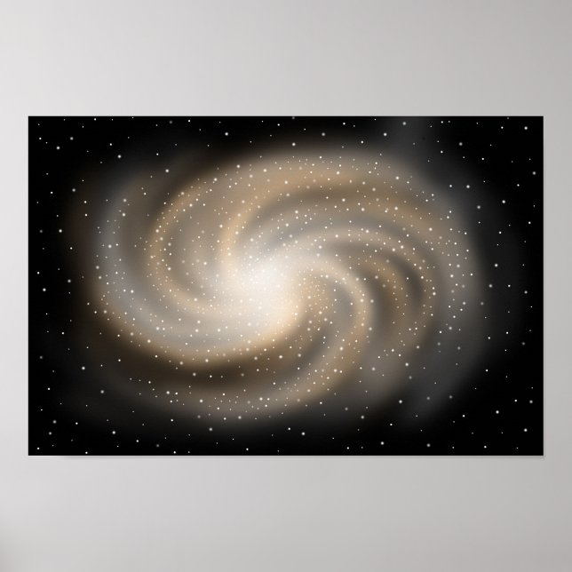 Affiche Silence infini. Galaxie dorée debout dans l'espace (Devant)