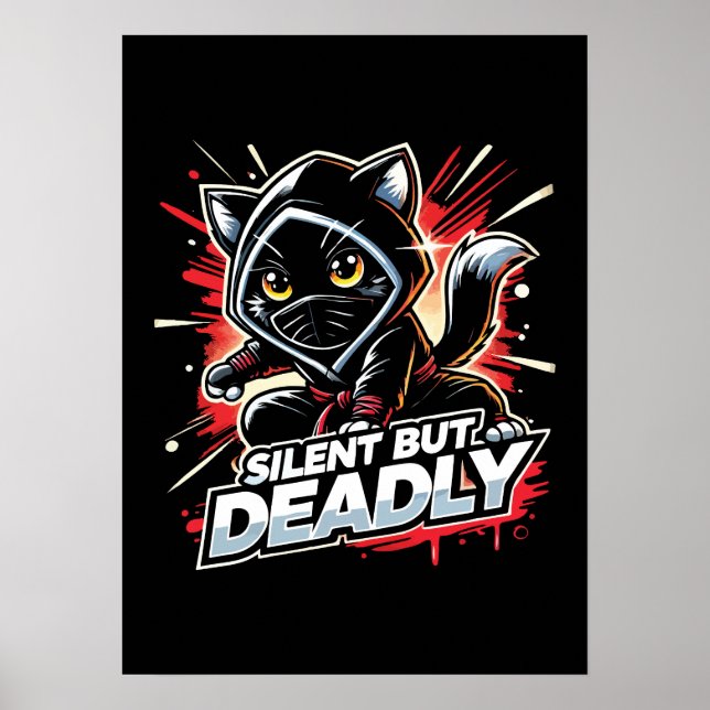 Affiche Silencieux Mais Mortel - Mignonne Ninja Chat (Devant)