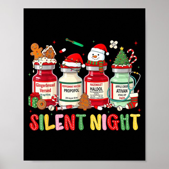 Affiche Silent Night Funny Nurse Christmas Design  (Devant)
