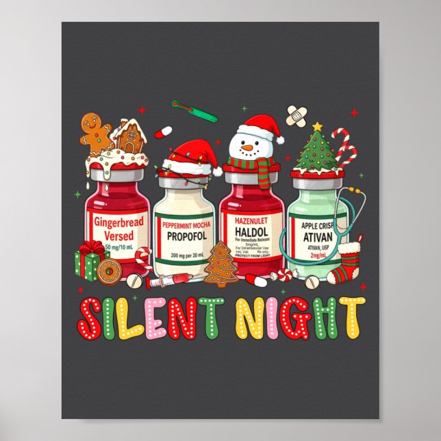 Affiche Silent Night Funny Nurse Christmas Design Long Sle (Devant)