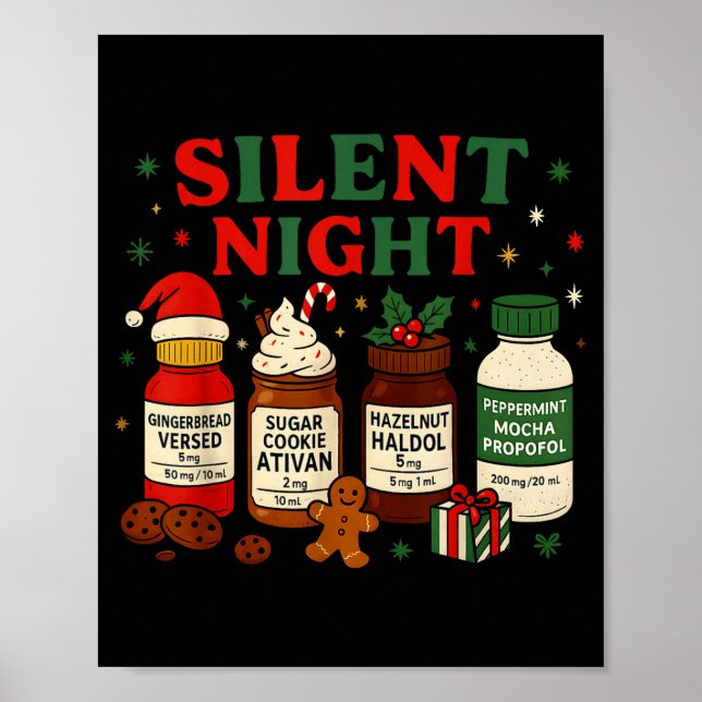 Affiche Silent Night Profol Icu Nurse Funny Christmas Medi (Devant)