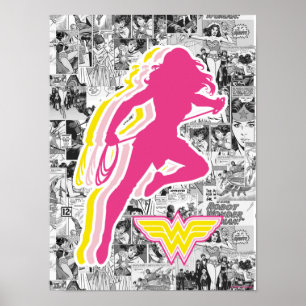 Affiche Silhouette à couche rose jaune de Wonder Woman