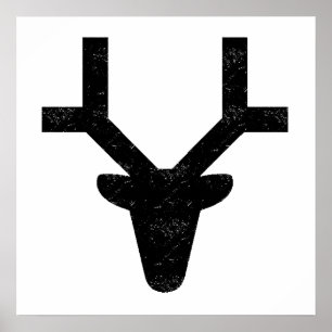 Affiche Silhouette affligée de tête de cerfs communs