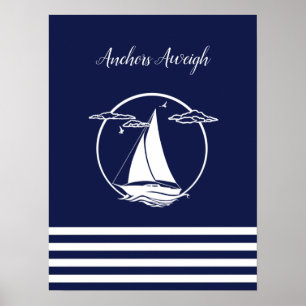 Affiche Silhouette/ancrages du voilier blanc marine